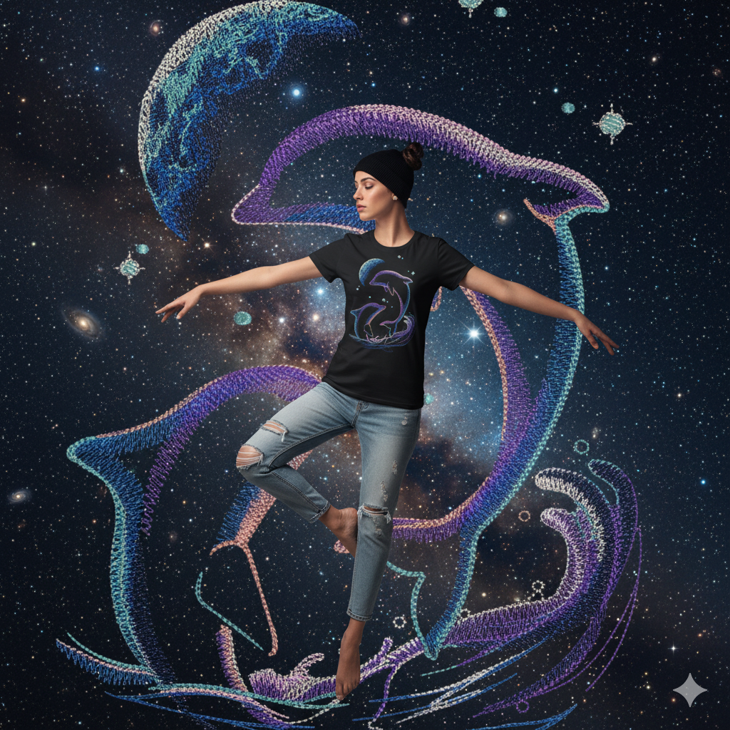 tee shirt unisexe brodé - dauphins au clair de lune